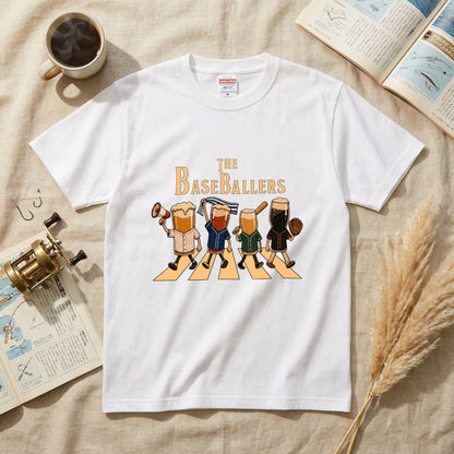THE BASEBALLERS | 野球ビール アビーロード風パロディ 面白Tシャツ【野球観戦・ビール好き・ギフトに最適】