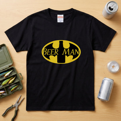 BEER MAN 蝙蝠ロゴ Tシャツ ｜ ビール好き・ヒーロー・おもしろ・パロディに人気