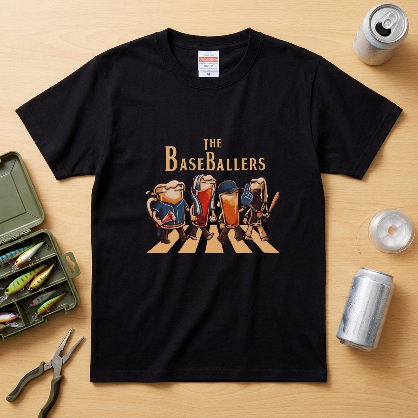 THE BASEBALLERS W | ビールたちの全力応援 横断歩道 面白Tシャツ【野球ファン・父の日ギフトに最適】