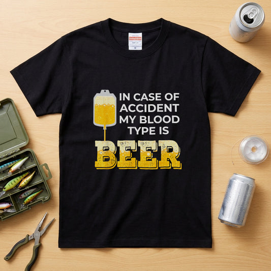 In Case of Accident My Blood Type is Beer Tシャツ ｜ ビール好き・お酒・おもしろ・ジョークに人気