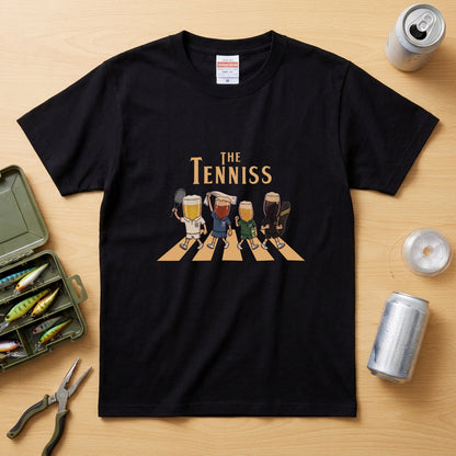 THE TENNISS | ビールたちのテニス 横断歩道 面白Tシャツ【テニス愛好家・ビール好き・ギフトに最適】