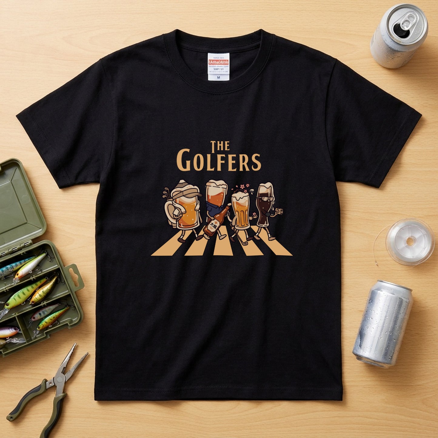 THE GOLFERS | ビールたちのゴルフ 横断歩道 面白Tシャツ【ゴルフ好き・父の日ギフトに最適】