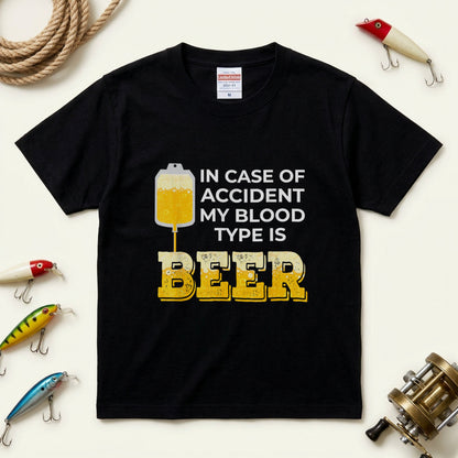In Case of Accident My Blood Type is Beer Tシャツ ｜ ビール好き・お酒・おもしろ・ジョークに人気
