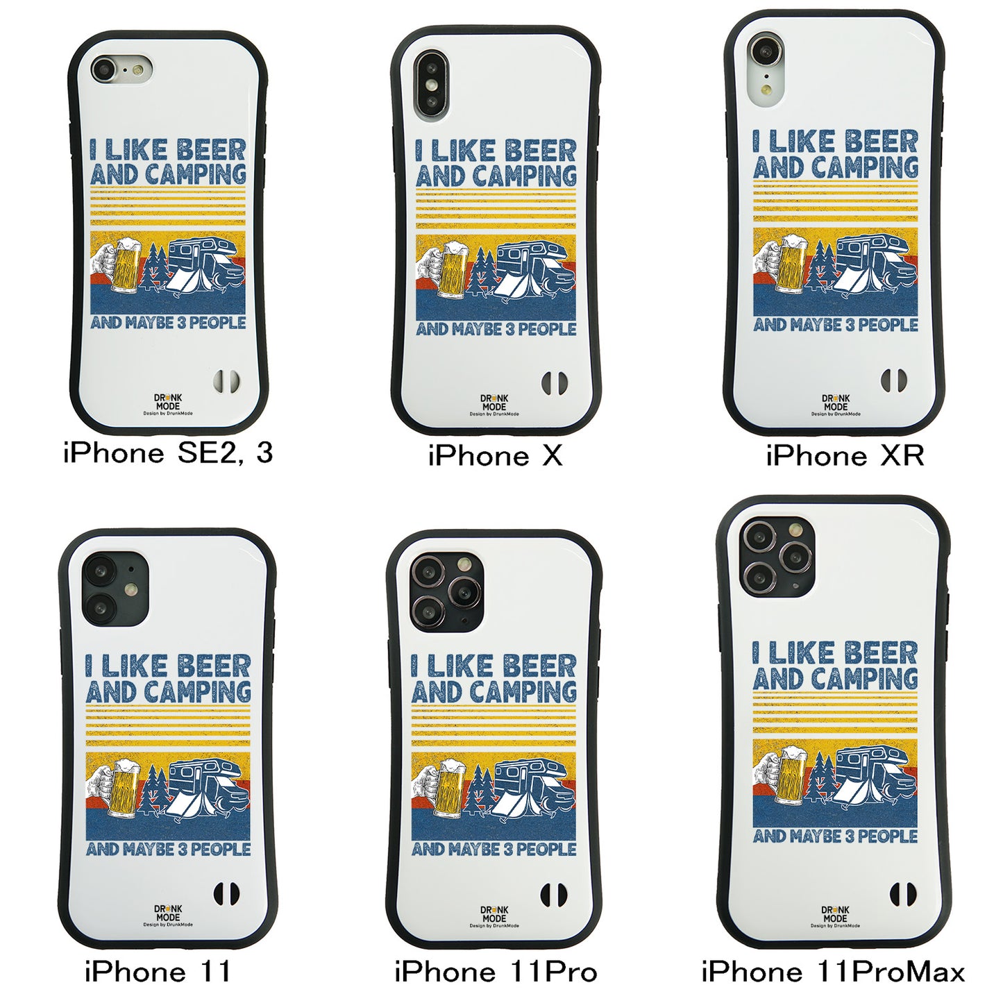 「I LIKE BEER AND CAMPING」iPhoneケース おもしろデザイン｜酒好きに人気のDrunkmodeスマホケース｜ビール・焼酎・日本酒・ウイスキー好きにおすすめ｜プレゼントにも◎