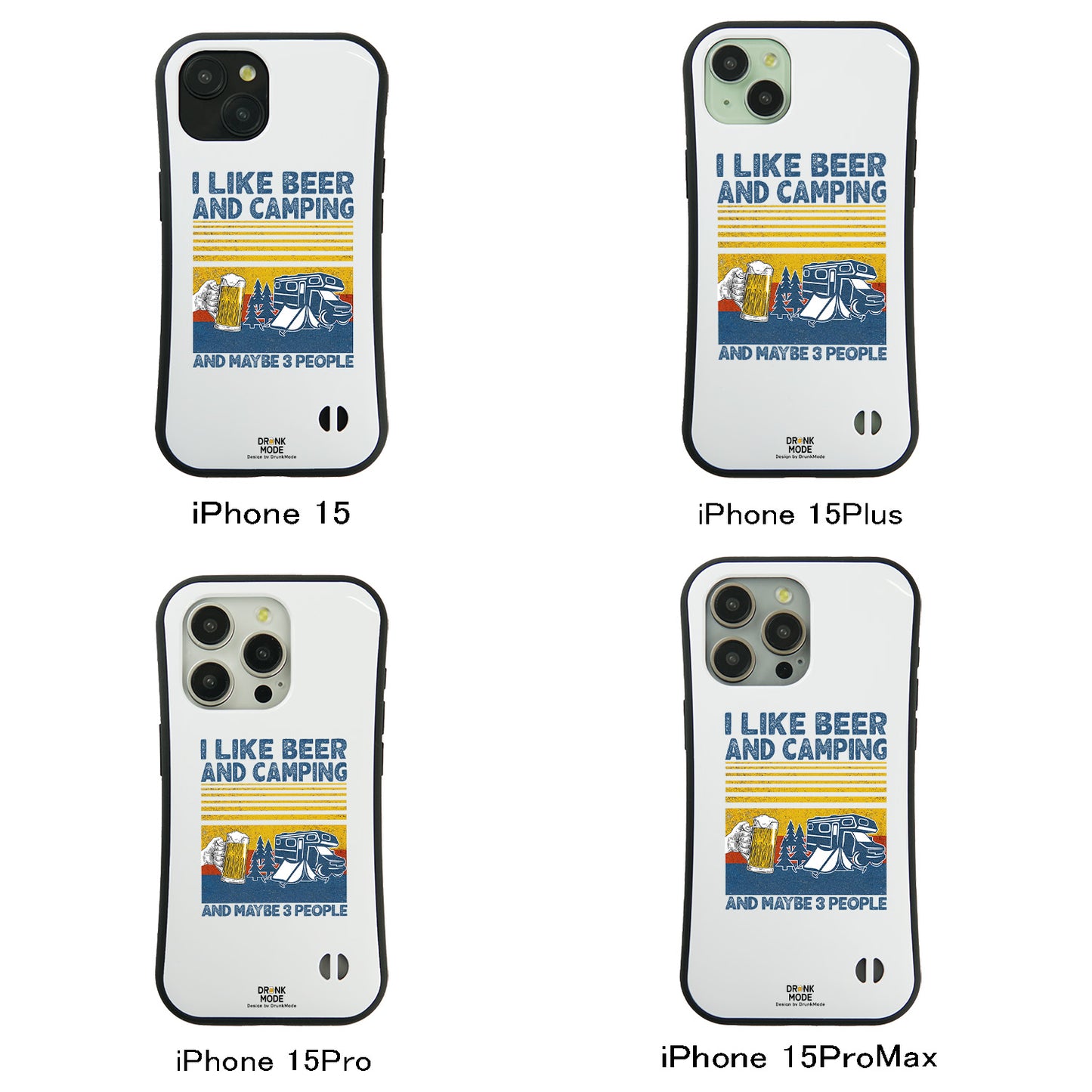 「I LIKE BEER AND CAMPING」iPhoneケース おもしろデザイン｜酒好きに人気のDrunkmodeスマホケース｜ビール・焼酎・日本酒・ウイスキー好きにおすすめ｜プレゼントにも◎