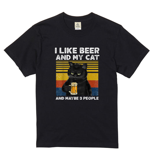 「I LIKE BEER AND MY CAT」ドライシルキータッチTシャツ 誕生日プレゼントにも最適！居酒屋・飲み会で話題の面白｜日本酒・ビール・焼酎・ウイスキー好きにおすすめ