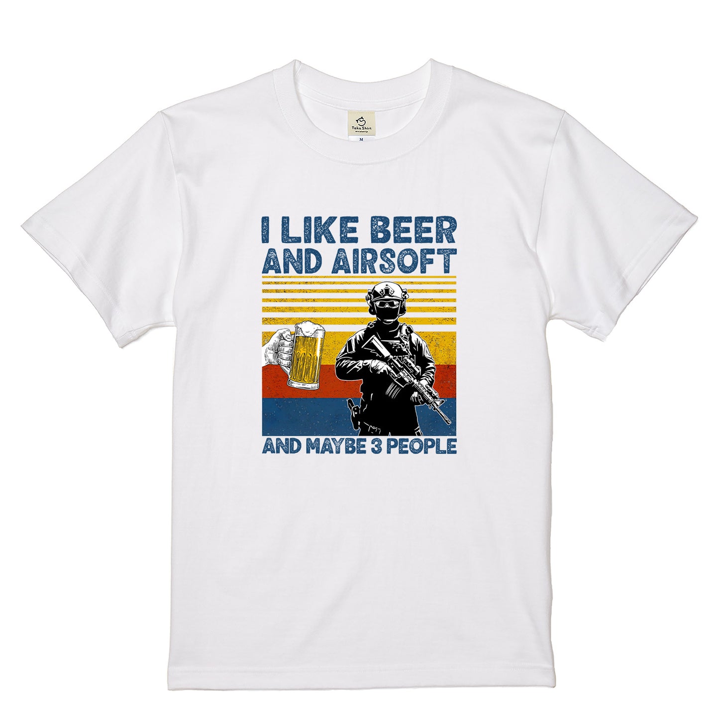 「I LIKE BEER AND AIRSOFT」ビール＆サバゲーが好き Tシャツ
