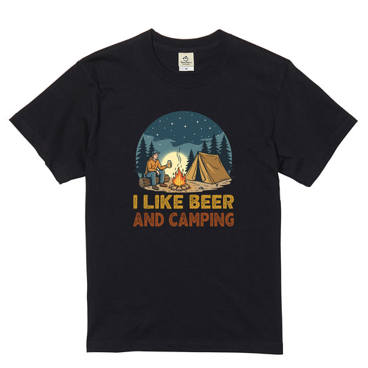 「I LIKE BEER AND CAMPING」ビール＆キャンピングが好きTシャツ
