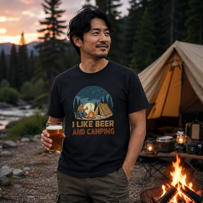 「I LIKE BEER AND CAMPING」ビール＆キャンピングが好きTシャツ