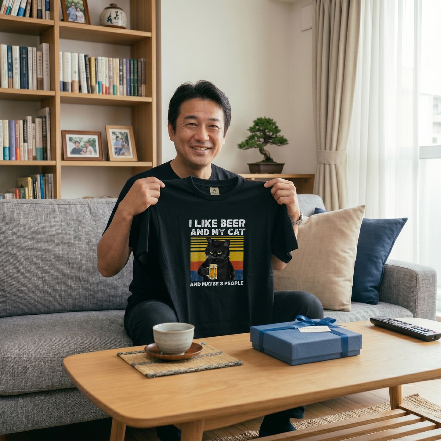 「I LIKE BEER AND MY CAT」ドライシルキータッチTシャツ 誕生日プレゼントにも最適！居酒屋・飲み会で話題の面白｜日本酒・ビール・焼酎・ウイスキー好きにおすすめ