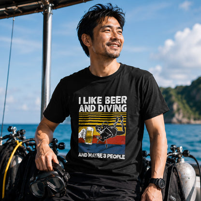「I LIKE BEER AND DIVING」ビール＆オートバイクが好き Tシャツ (Copy) (Copy)