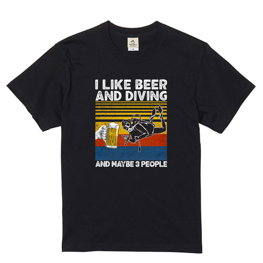 「I LIKE BEER AND DIVING」ビール＆オートバイクが好き Tシャツ (Copy) (Copy)