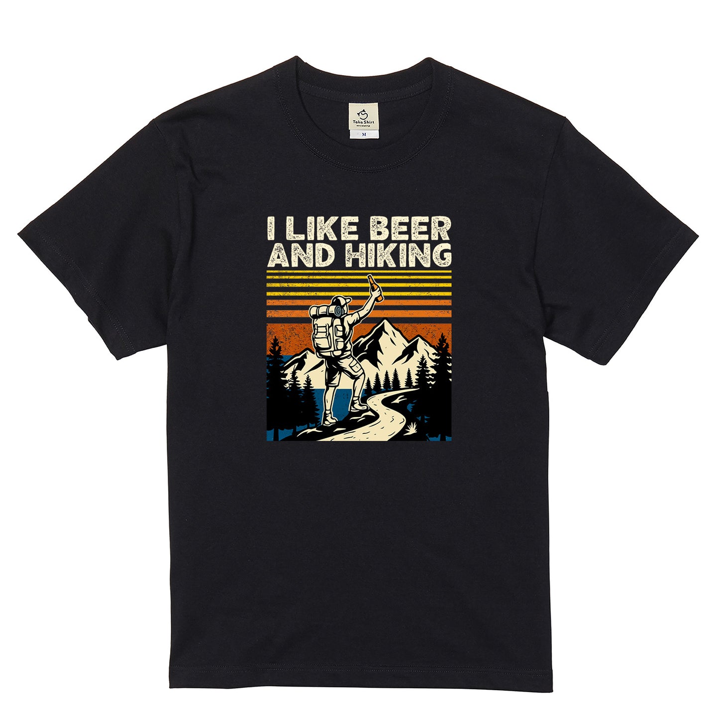 「I LIKE BEER AND HIKING」ハイキング・ビール好きTシャツ