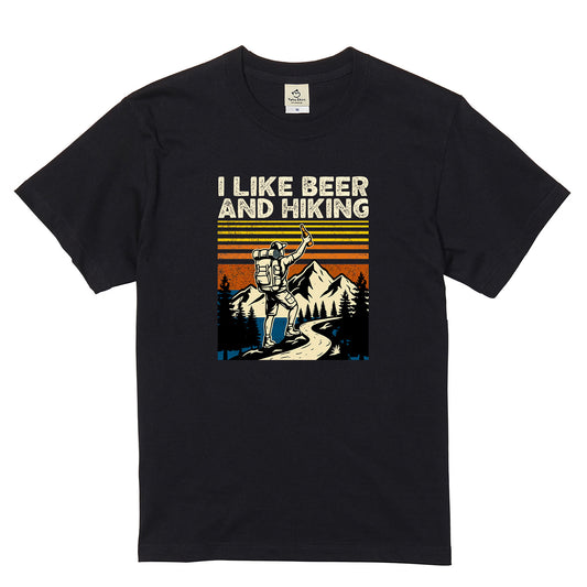 「I LIKE BEER AND HIKING」ハイキング・ビール好きTシャツ