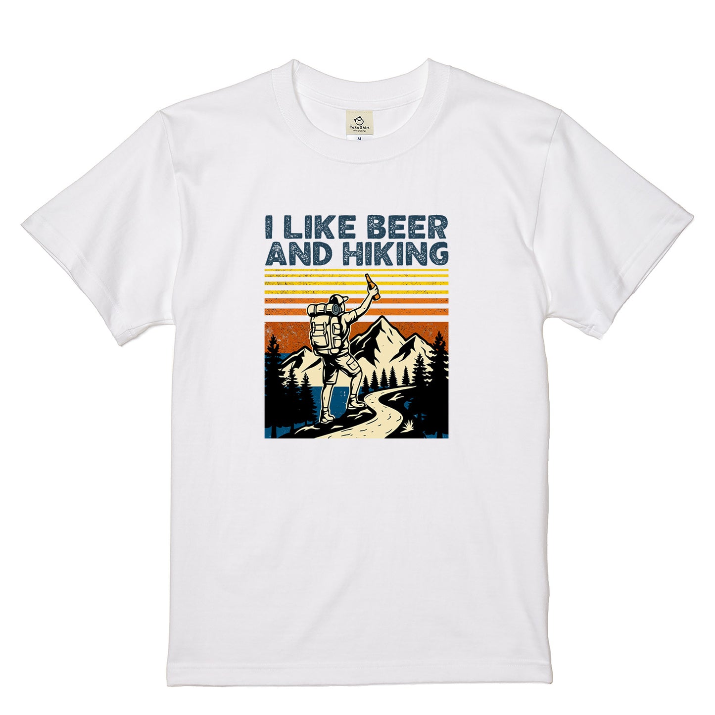 「I LIKE BEER AND HIKING」ハイキング・ビール好きTシャツ
