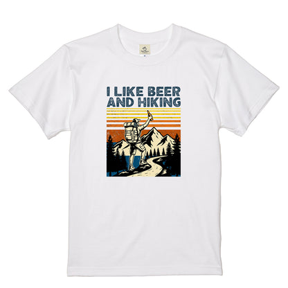 「I LIKE BEER AND HIKING」ハイキング・ビール好きTシャツ