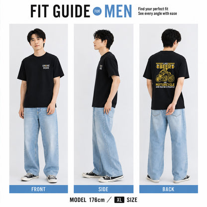 「I LIKE BEER AND MOTOR」ビール＆オートバイクが好き Tシャツ
