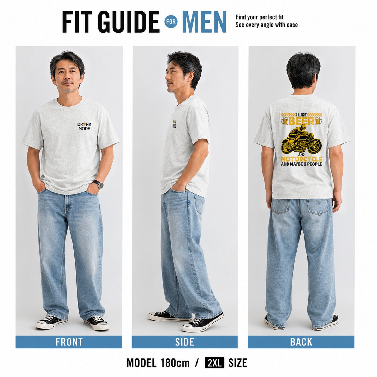 「I LIKE BEER AND MOTOR」ビール＆オートバイクが好き Tシャツ