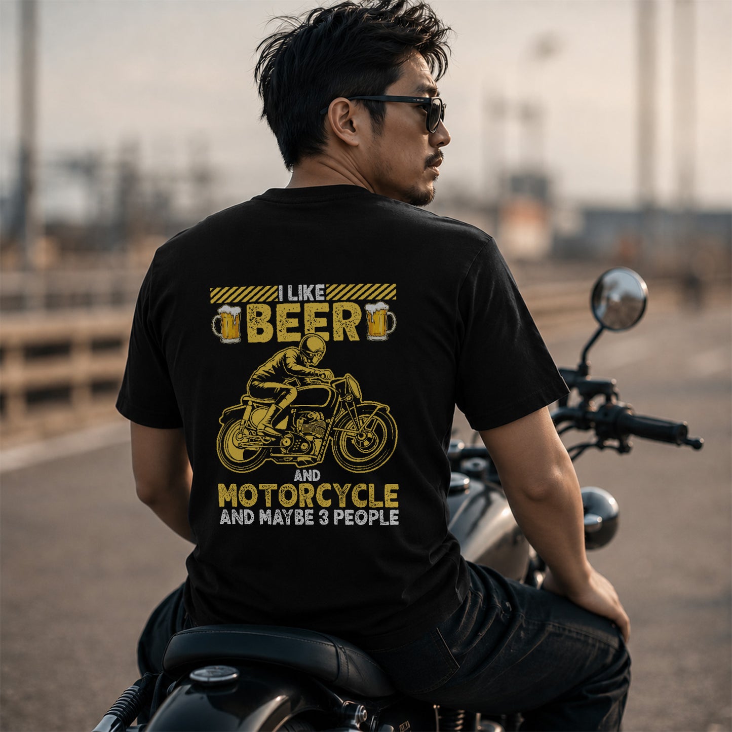 「I LIKE BEER AND MOTOR」ビール＆オートバイクが好き Tシャツ