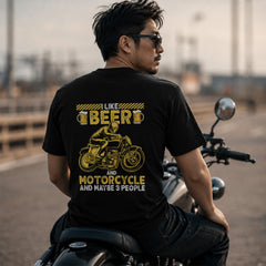「I LIKE BEER AND MOTOR」ビール＆オートバイクが好き Tシャツ