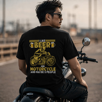 「I LIKE BEER AND MOTOR」ビール＆オートバイクが好き Tシャツ