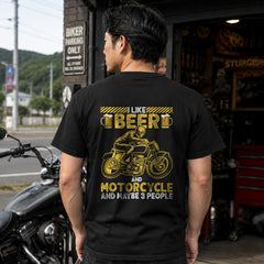 「I LIKE BEER AND MOTOR」ビール＆オートバイクが好き Tシャツ