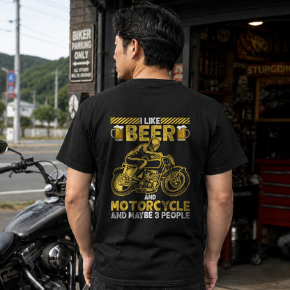 「I LIKE BEER AND MOTOR」ビール＆オートバイクが好き Tシャツ