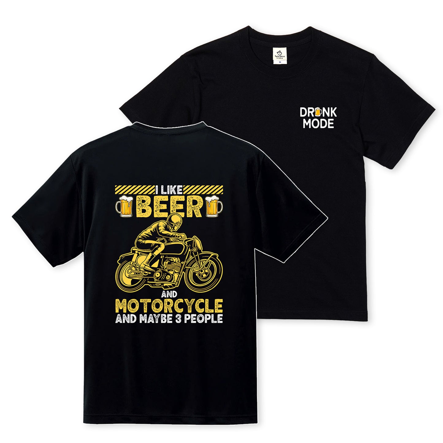 「I LIKE BEER AND MOTOR」ビール＆オートバイクが好き Tシャツ