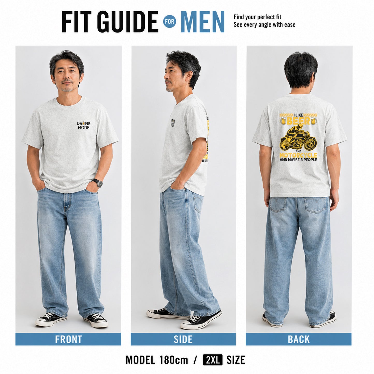 「I LIKE BEER AND MOTOR」ビール＆オートバイクが好き Tシャツ