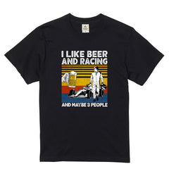 「I LIKE BEER AND RACING」ビール＆レーシングが好き Tシャツ