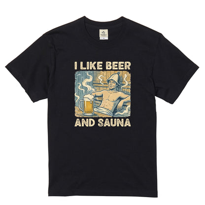 「I LIKE BEER AND SAUNA」ビール＆サウナが好きTシャツ