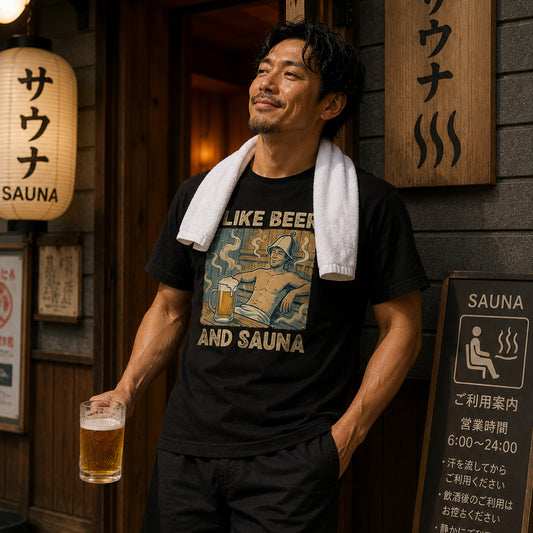 「I LIKE BEER AND SAUNA」ビール&サウナが好きTシャツ