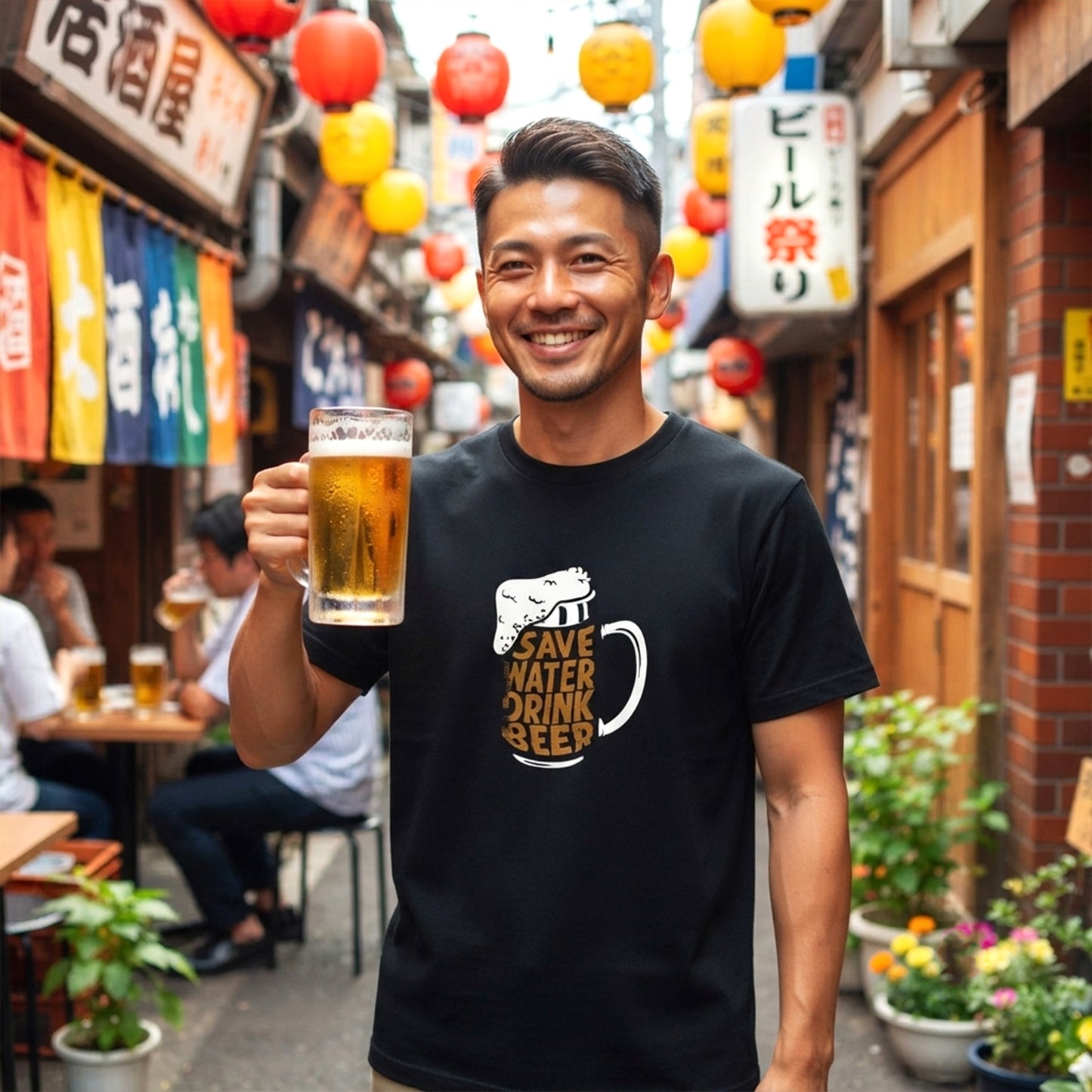 「 Save Water Drink Beer - ビールは水分補給」誕生日プレゼントにも最適！居酒屋・飲み会で話題の面白tシャツ｜日本酒・ビール・焼酎・ウイスキー好きにおすすめ