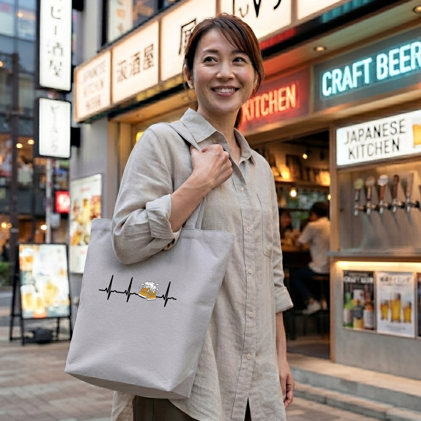 「ビールのハートビート 心電図」誕生日プレゼントにも最適！居酒屋・飲み会で話題の面白トートバッグ｜日本酒・ビール・焼酎・ウイスキー好きにおすすめ