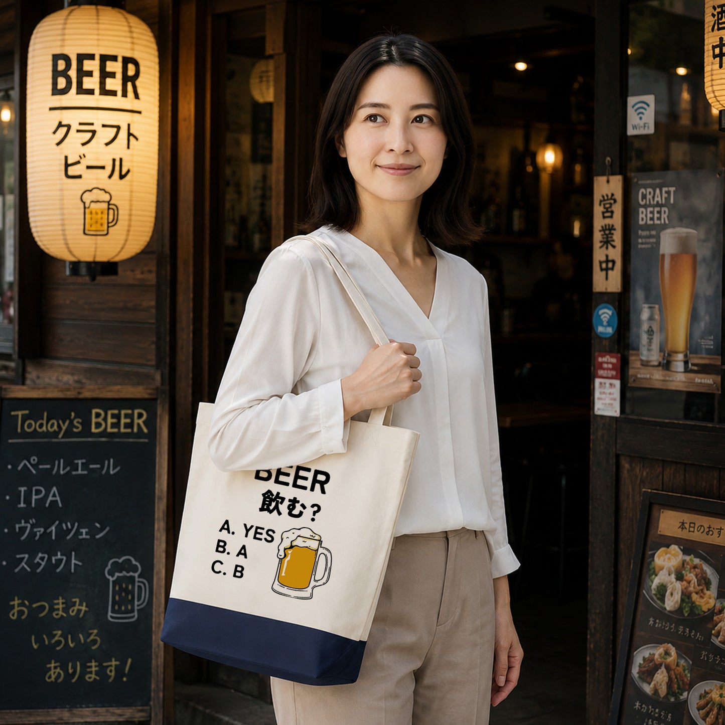 「BEER飲む？」誕生日プレゼントにも最適！居酒屋・飲み会で話題の面白トートバッグ｜日本酒・ビール・焼酎・ウイスキー好きにおすすめ