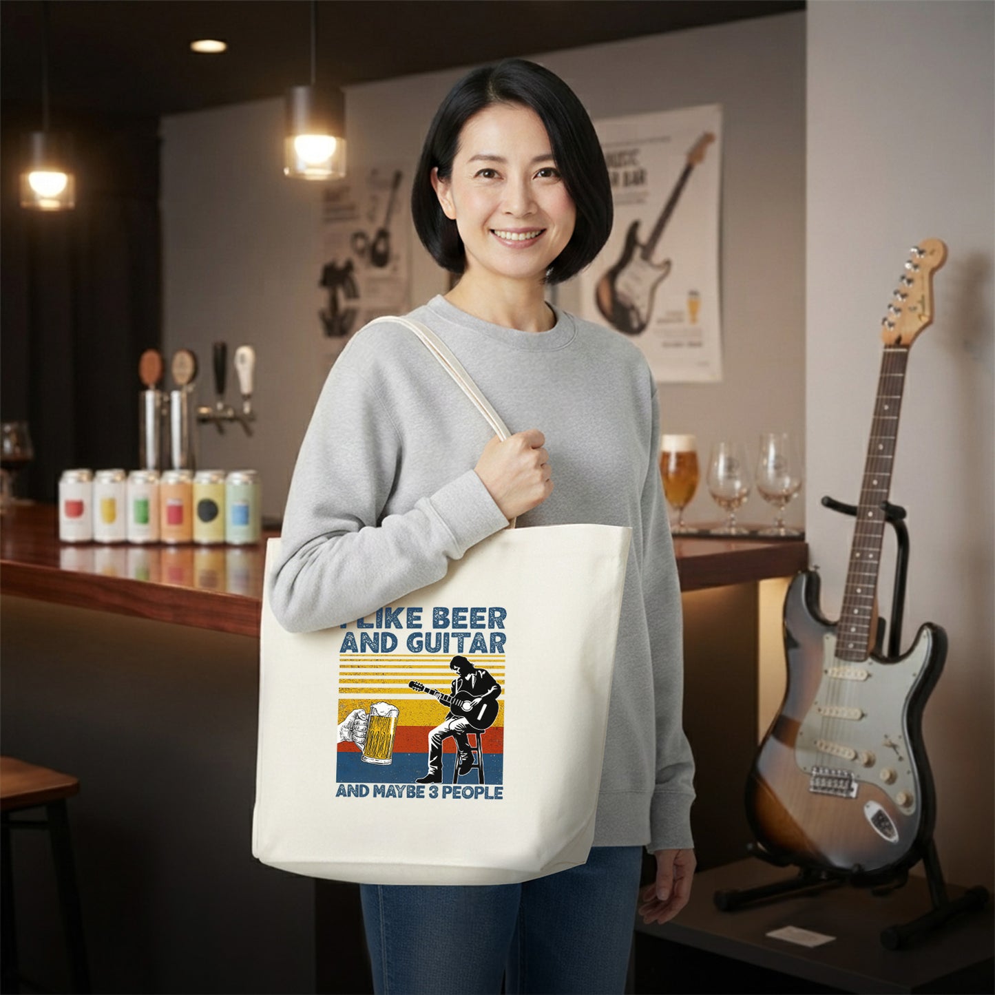 「I LIKE BEER AND GUITAR」トートバッグ｜ビール・ギター好きへのプレゼント | Drunkmode
