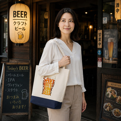 「SAVE WATER DRINK BEER」誕生日プレゼントにも最適！居酒屋・飲み会で話題の面白トートバッグ｜日本酒・ビール・焼酎・ウイスキー好きにおすすめ