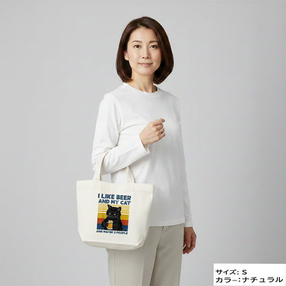 「I LIKE BEER AND MY CAT 」誕生日プレゼントにも最適！居酒屋・飲み会で話題の面白トートバッグ｜日本酒・ビール・焼酎・ウイスキー好きにおすすめ