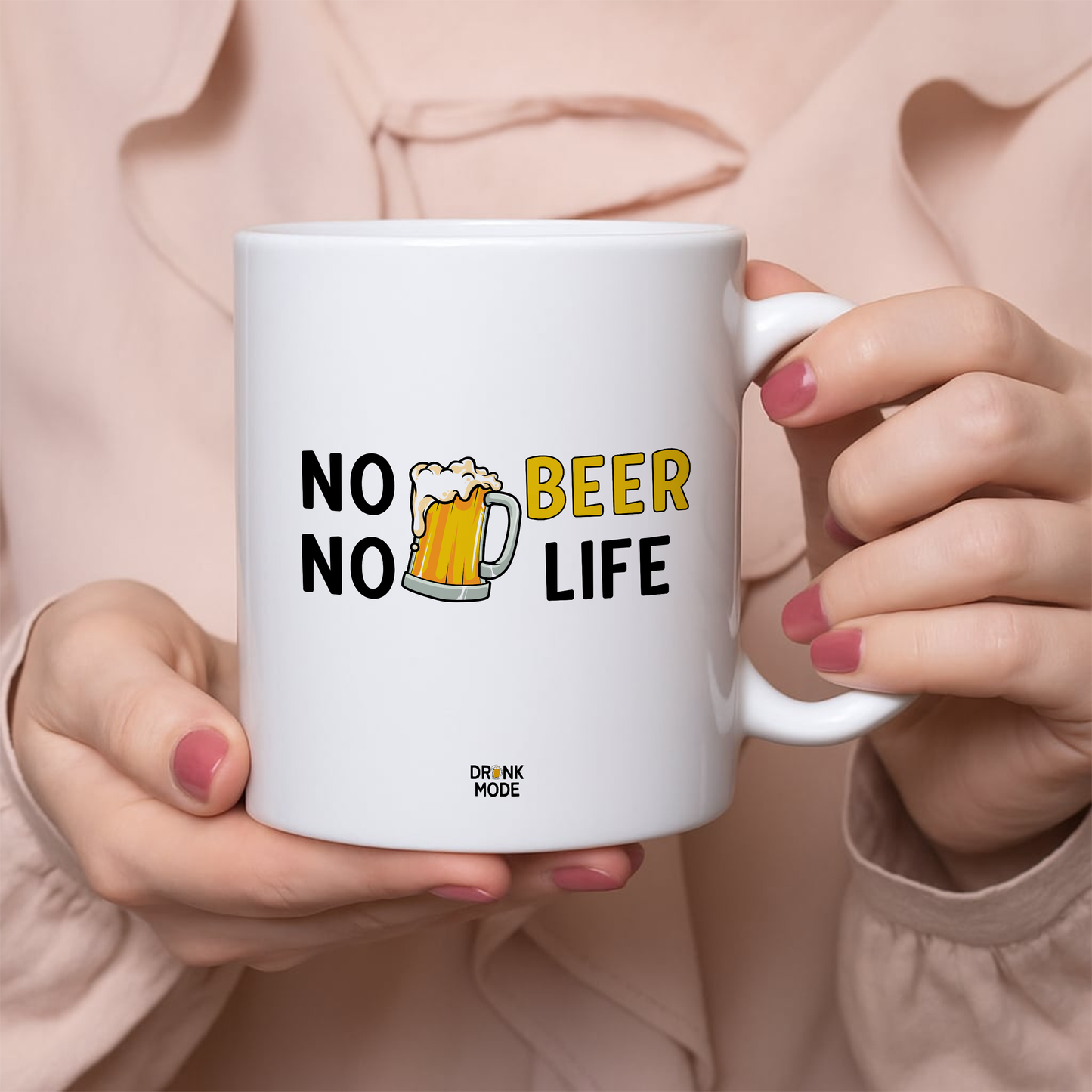 マグカップ ビールイラスト No Beer No Life｜ビール好きにおすすめのおもしろ食器 プレゼントにも最適