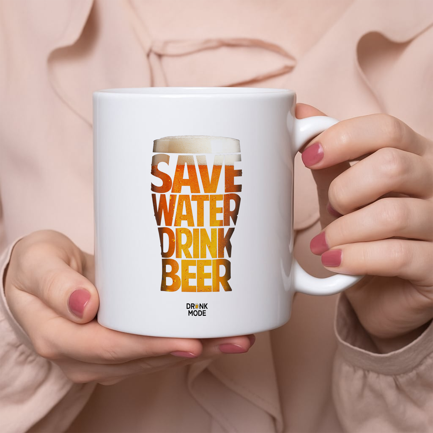 マグカップ ビールイラスト SAVE WATER DRINK BEER｜ビール好きにおすすめのおもしろ食器 プレゼントにも最適