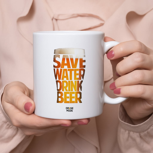 マグカップ ビールイラスト SAVE WATER DRINK BEER｜ビール好きにおすすめのおもしろ食器 プレゼントにも最適