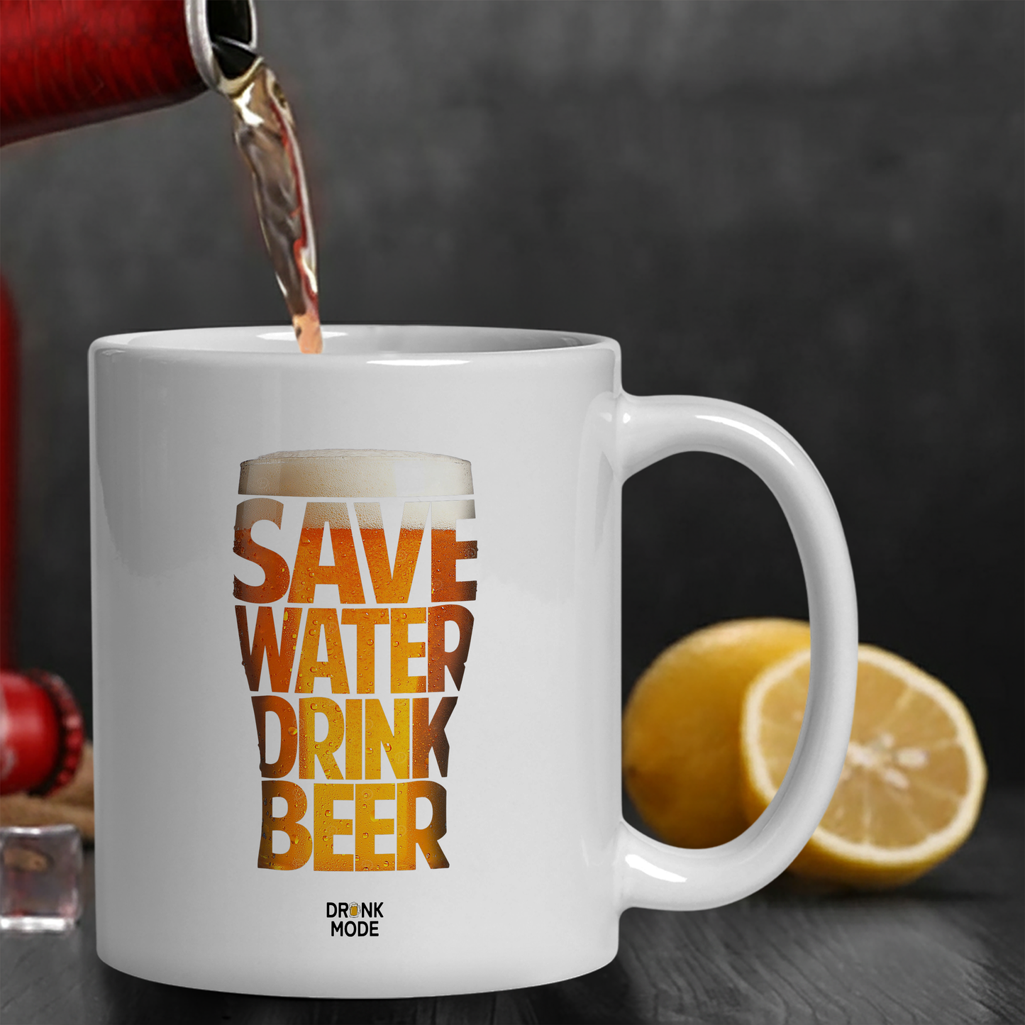 マグカップ ビールイラスト SAVE WATER DRINK BEER｜ビール好きにおすすめのおもしろ食器 プレゼントにも最適