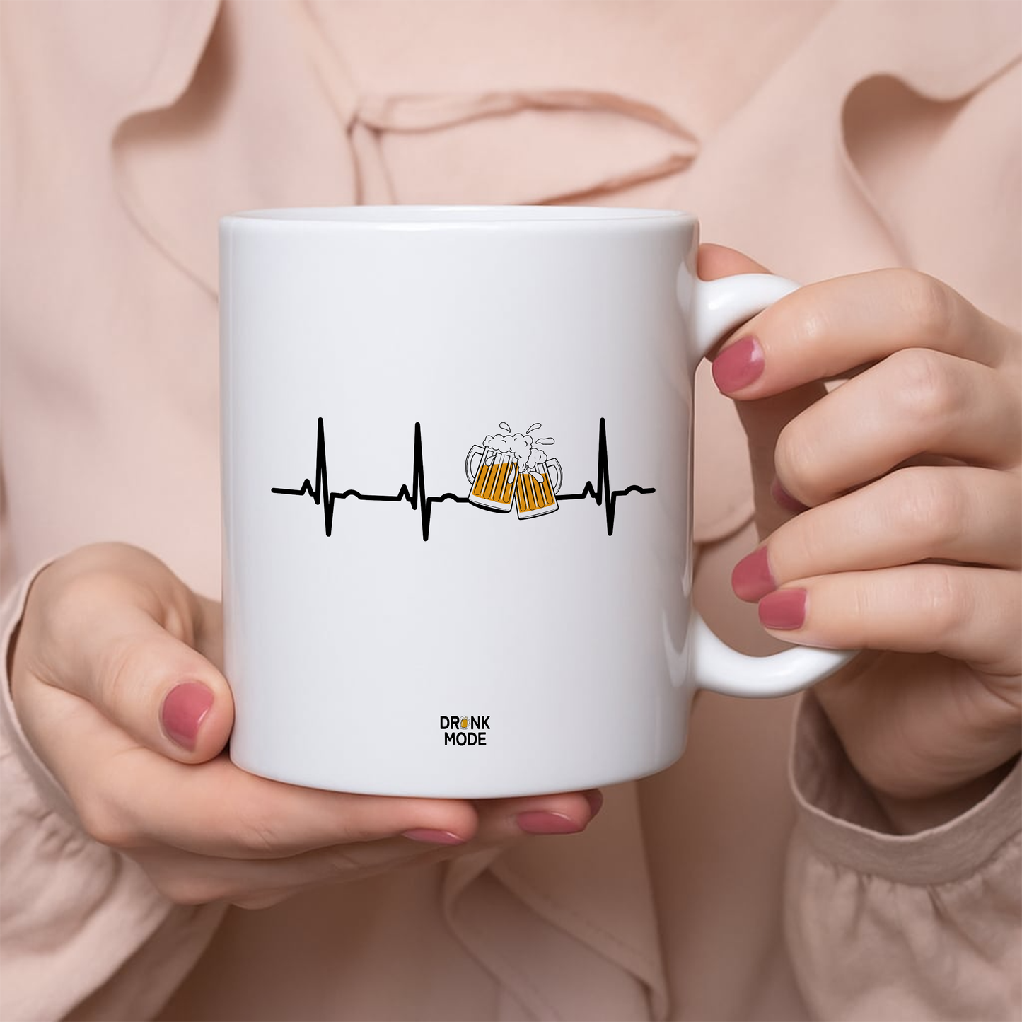 マグカップ ビールイラスト ビールハートビート｜ビール好きにおすすめのおもしろ食器 プレゼントにも最適