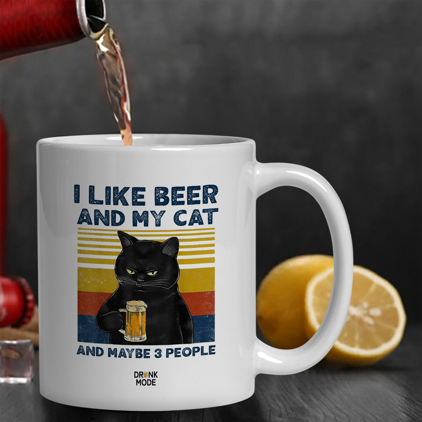 マグカップ ビールイラスト I Like Beer And My Cat ｜ビール好きにおすすめ プレゼントにも最適