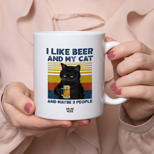 マグカップ ビールイラスト I Like Beer And My Cat ｜ビール好きにおすすめ プレゼントにも最適