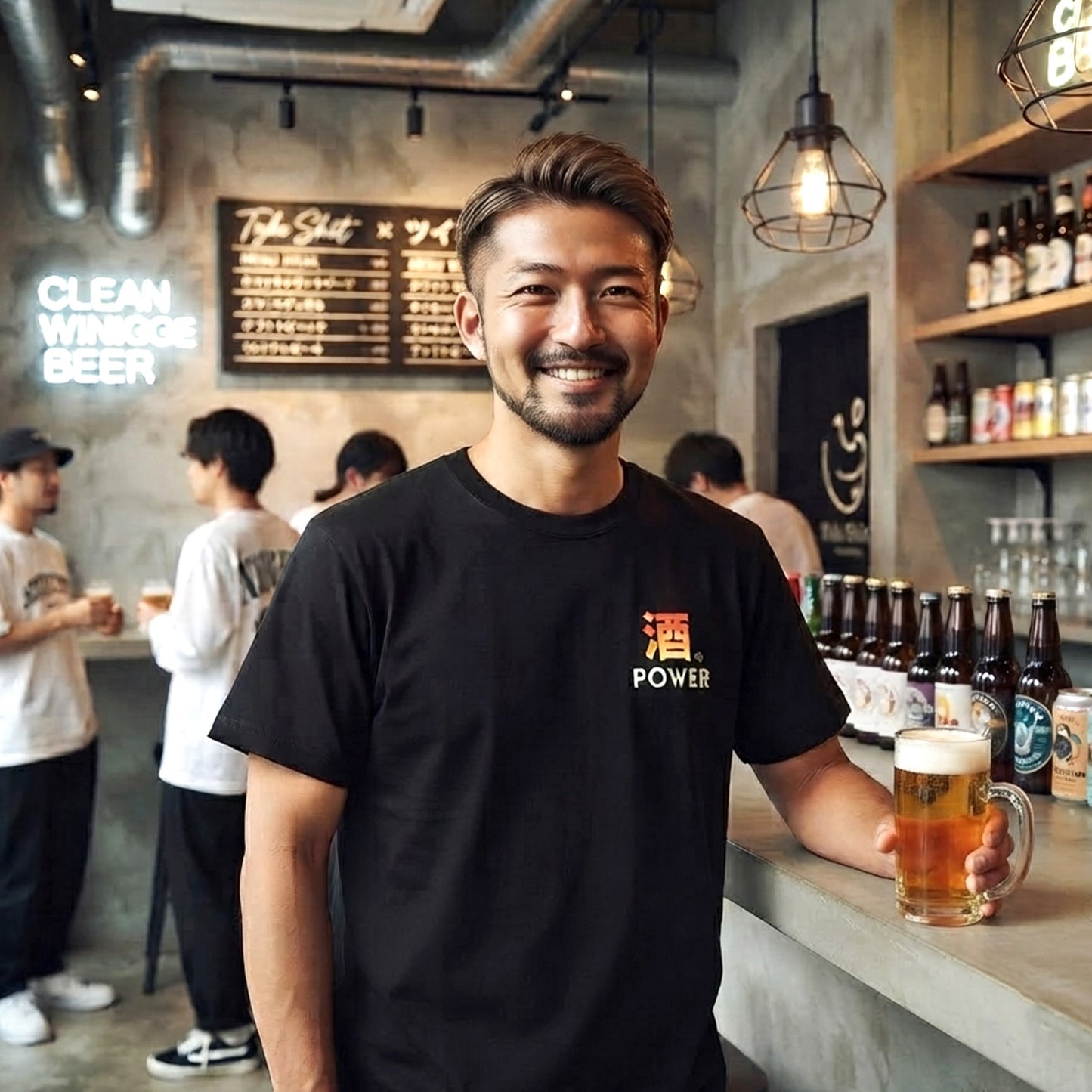 「 酒POWER」誕生日プレゼントにも最適！居酒屋・飲み会で話題の面白tシャツ｜日本酒・ビール・焼酎・ウイスキー好きにおすすめ
