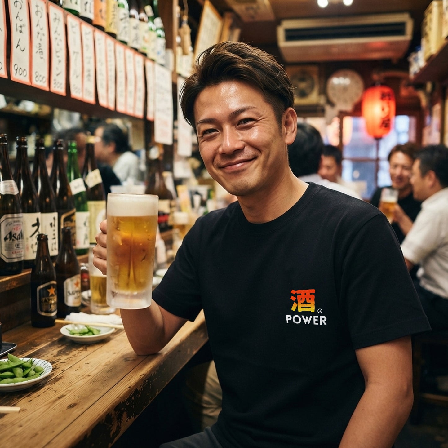 「 酒POWER」誕生日プレゼントにも最適！居酒屋・飲み会で話題の面白tシャツ｜日本酒・ビール・焼酎・ウイスキー好きにおすすめ