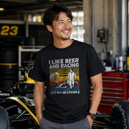 「I LIKE BEER AND RACING」ビール&レーシングが好き Tシャツ