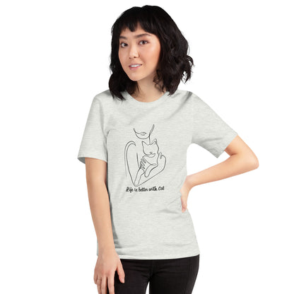 猫tシャツ ねこ 猫イラスト Life is better with cat｜アダルト&キッズサイズ.