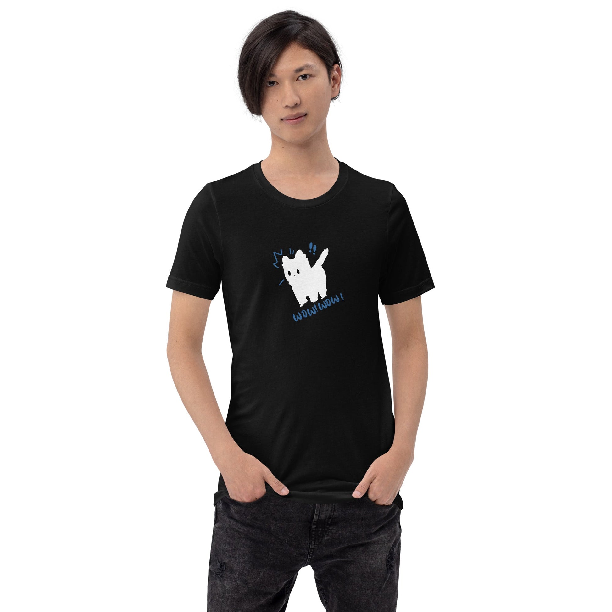 猫tシャツ ねこ 可愛い猫イラスト WOW! ビックリした！｜アダルト&キッズサイズ.